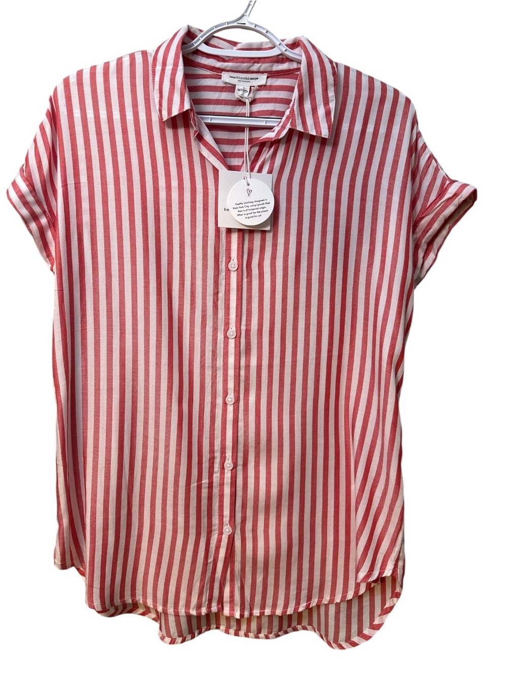 BeachLunchLounge Women’s Short-Sleeve Button-Down Shirt in Red & White XS